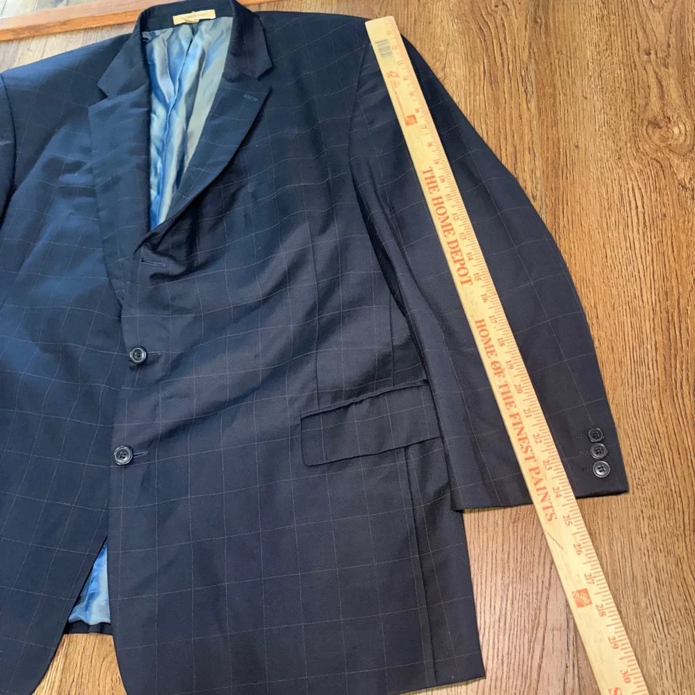 Giorgio Cosani Mens Navy Wool Cashmere Suit Blazer 52R Pants 46x31 Windowpane